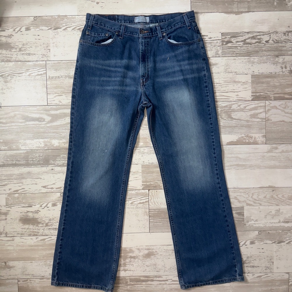 Levi Strauss Signature Jeans Mens 36 Low Loose Bootcut Blue Medium Wash EUC